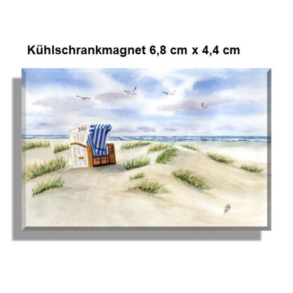 Kühlschrankmagnet Aquarell Kunst Maritim Druck Kunstdruck Strandkorb Sylt Nordsee Meer Möwe Strand Dünen